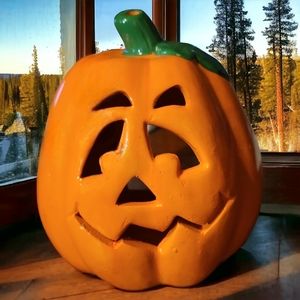 Vtg Ceramic Pumpkin Candle Holder